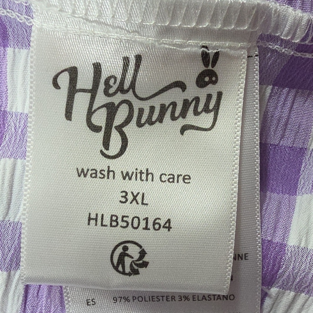 Hell Bunny Lilac Gingham Circle Skirt with White Lace Trim - Picture 4 of 7